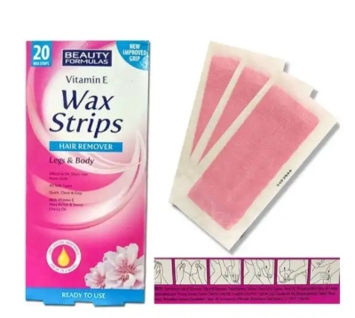 Picture of Beauty Formulas Vitamin E Hair Removal Legs & Body Wax Stripes- 20 Wax Stripes - 