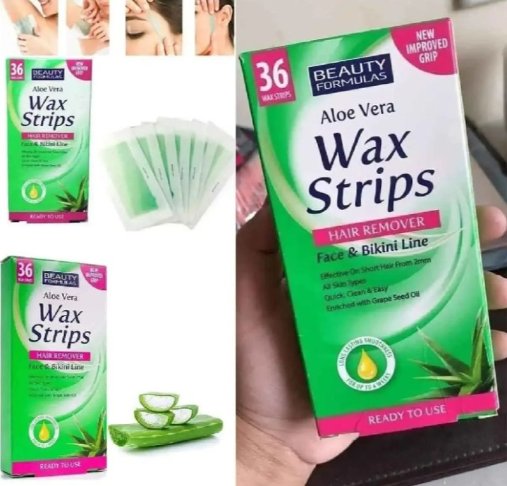Picture of Beauty Formulas Hair Removal Aloe Vera Wax Stripes- Face & Bikini Line 36 Wax Strips - 