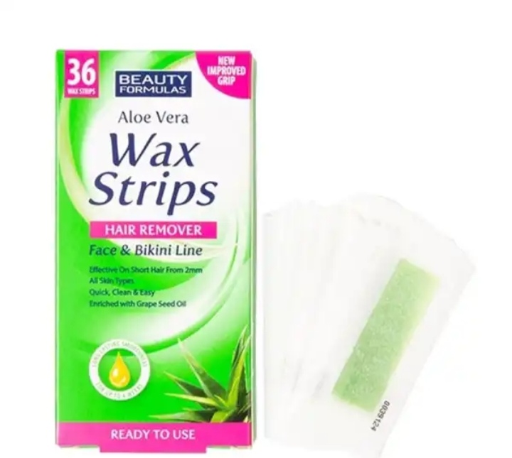 Picture of Beauty Formulas Hair Removal Aloe Vera Wax Stripes- Face & Bikini Line 36 Wax Strips - 