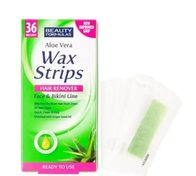 Picture of Beauty Formulas Hair Removal Aloe Vera Wax Stripes- Face & Bikini Line 36 Wax Strips - 