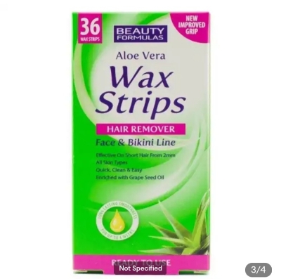 Picture of Beauty Formulas Hair Removal Aloe Vera Wax Stripes- Face & Bikini Line 36 Wax Strips - 