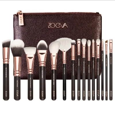 Picture of 15 Pcs/Set Brown Colour Makeup Brush Set with Bag - 