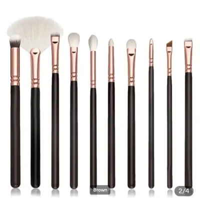 Picture of 15 Pcs/Set Brown Colour Makeup Brush Set with Bag - 