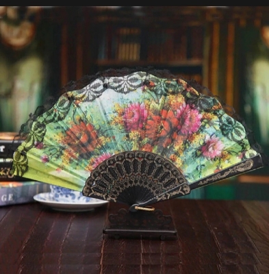 Picture of Folding Fan 1PC Lace Hand Held Folding Fan Dance Party Wedding Decor Fan Chinese Hand Fan - 