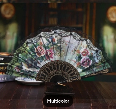 Picture of Folding Fan 1PC Lace Hand Held Folding Fan Dance Party Wedding Decor Fan Chinese Hand Fan - 