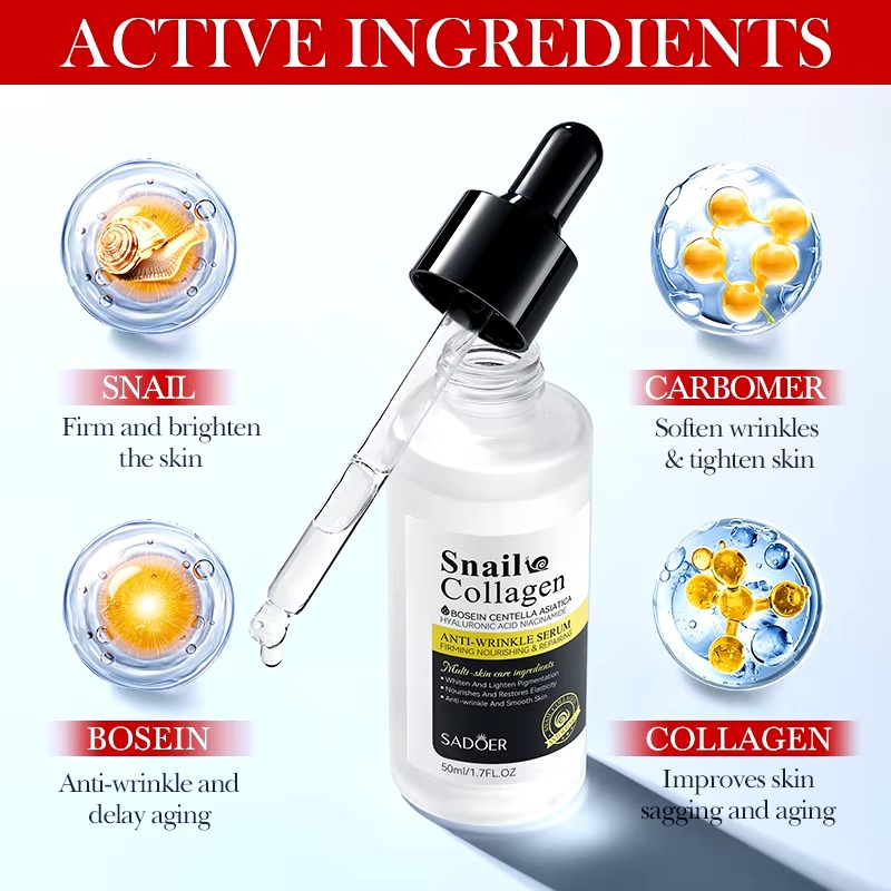 Picture of SADOER Snail Collagen Bosein Centella Asiatica Hyaluronic Acid Niacinamide Anti Wrinkle Serum- 50ml - 