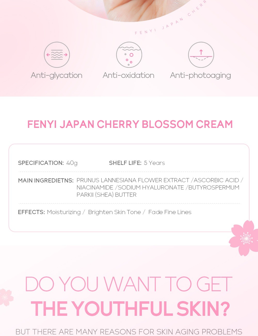 Picture of Fenyi Japan Cherry Blossom Fade Fine Lines Moisturizing Cream- 40g - 