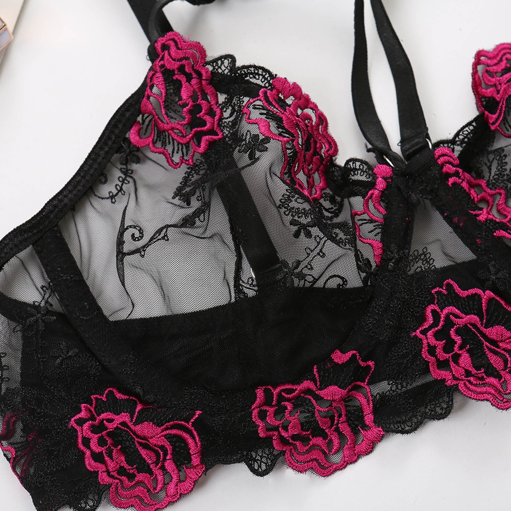 Picture of 2 Pcs/Set Rose Comfortable Lace Underwear & Panty Set - 