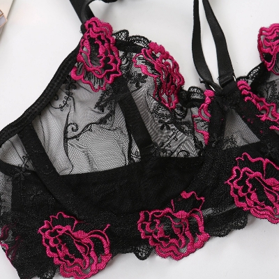 Picture of 2 Pcs/Set Rose Comfortable Lace Underwear & Panty Set - 