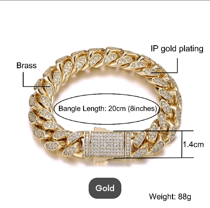 Picture of New Vintage Stylish Men Cuban Link Chain Bracelet Shiny Rhinestone Inlaid Bangle Bracelet Jewelry - 