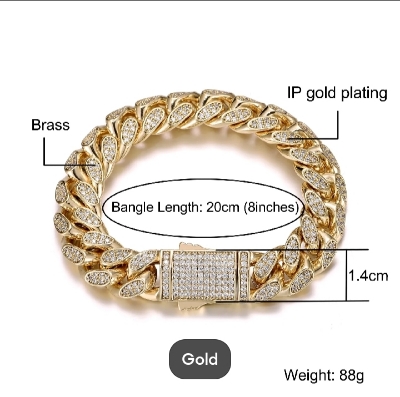 Picture of New Vintage Stylish Men Cuban Link Chain Bracelet Shiny Rhinestone Inlaid Bangle Bracelet Jewelry - 