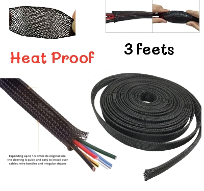 Picture of 3 Feet Black Nylon Mesh Pet Wire Sleeving Spiral Wrapping Expandable Insulated heat proof Braid Tight  Cable Sleeve - 
