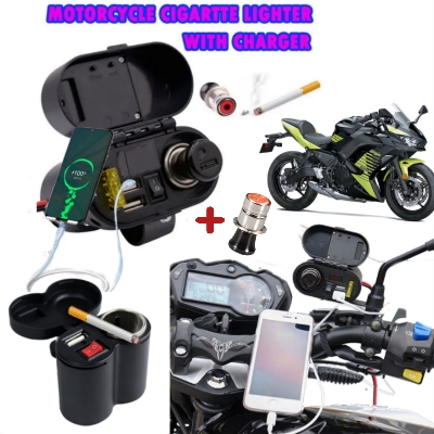 Picture of 12V Motorcycle 2 USB MOBILE Charger with Switch Waterproof Cigarette Lighter Socket Handlebar Clip Mount Motorcycle Accessories - 