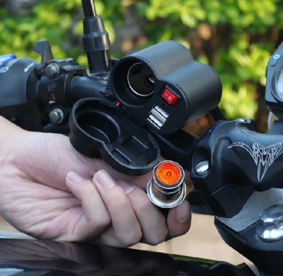 Picture of 12V Motorcycle 2 USB MOBILE Charger with Switch Waterproof Cigarette Lighter Socket Handlebar Clip Mount Motorcycle Accessories - 