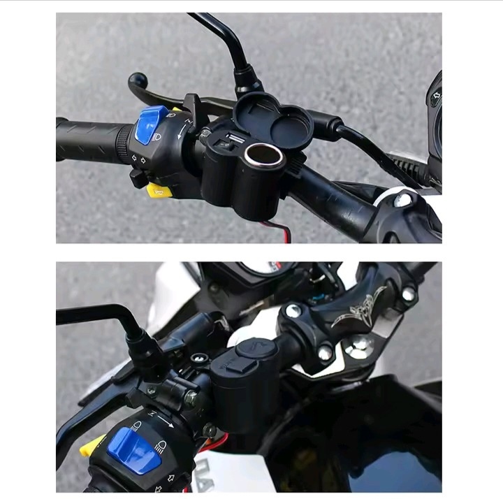 Picture of 12V Motorcycle 2 USB MOBILE Charger with Switch Waterproof Cigarette Lighter Socket Handlebar Clip Mount Motorcycle Accessories - 