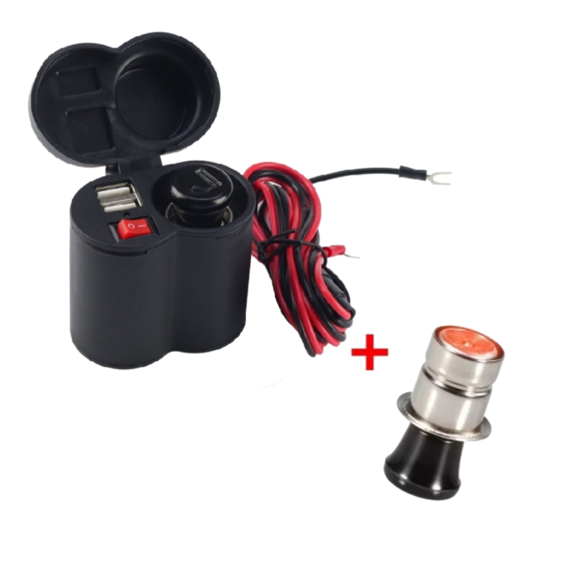 Picture of 12V Motorcycle 2 USB MOBILE Charger with Switch Waterproof Cigarette Lighter Socket Handlebar Clip Mount Motorcycle Accessories - 