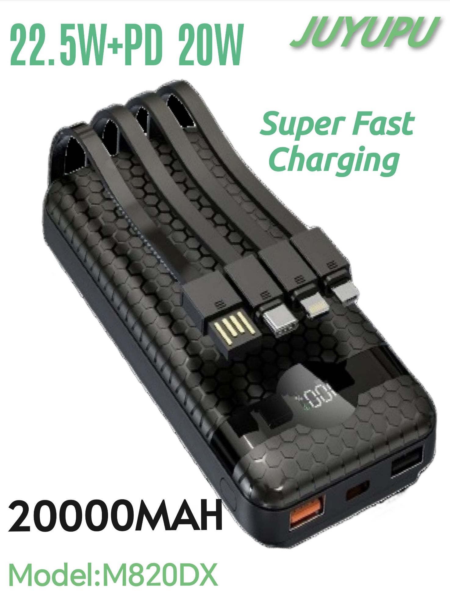 Picture of JUYUPU_M820DX  22.5W+PD Super Fast Charging 20000mAh  Power Bank Compact Portable Fast Charging External Battery Charger 20000 mAh Powerbank  100% Authentic_Orginal_powerbank_fastcharging