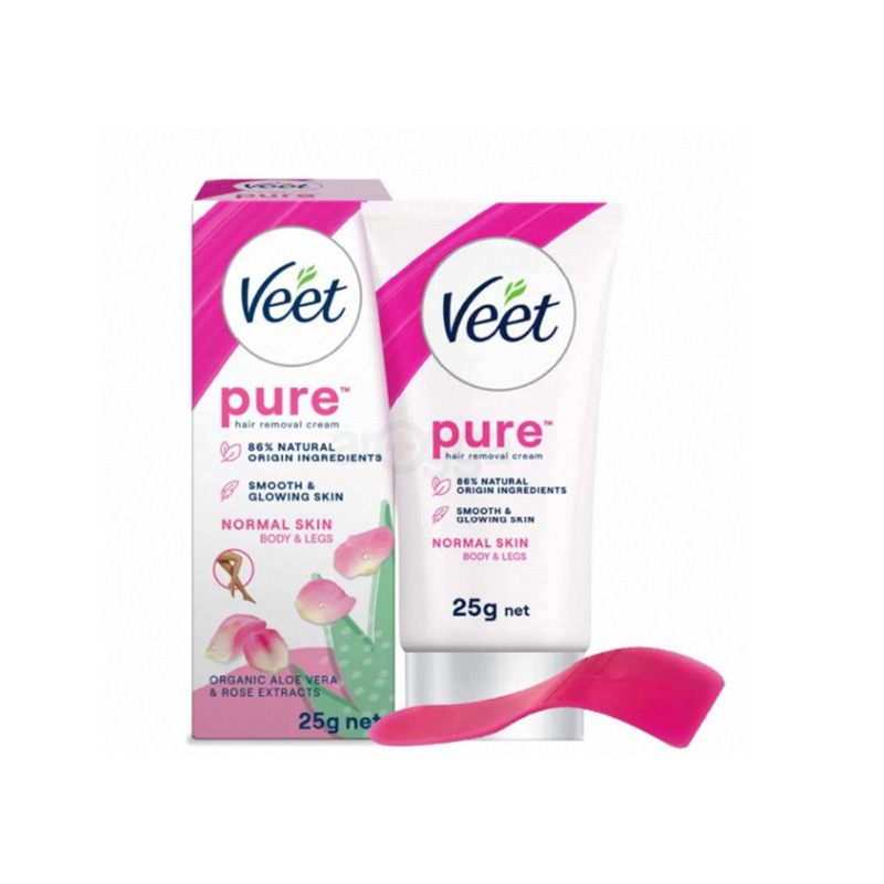 Picture of Veet Pure™ Hair Removal Cream 25g Normal Skin for Body & Legs, Freshest Smell with Organic Aelo Vera and Rose Extract, Dermatologically Tested