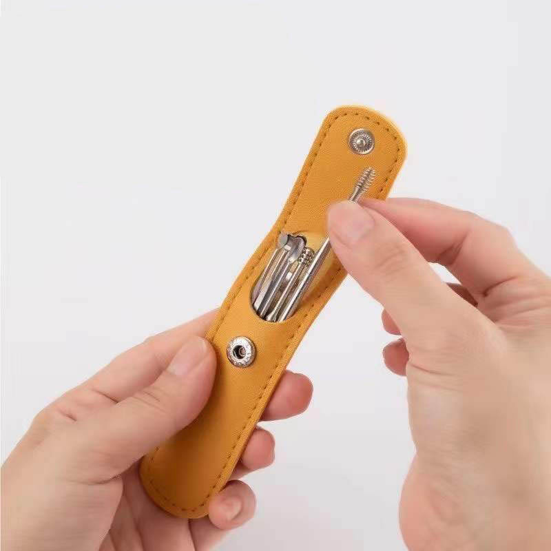 Picture of 6pcs Stainless Steel Ear Cleaner Earwax Removal kit Ear Pick Cleaning Earwax Tool with Leather Bag (Yellow,Multicolor & Black)