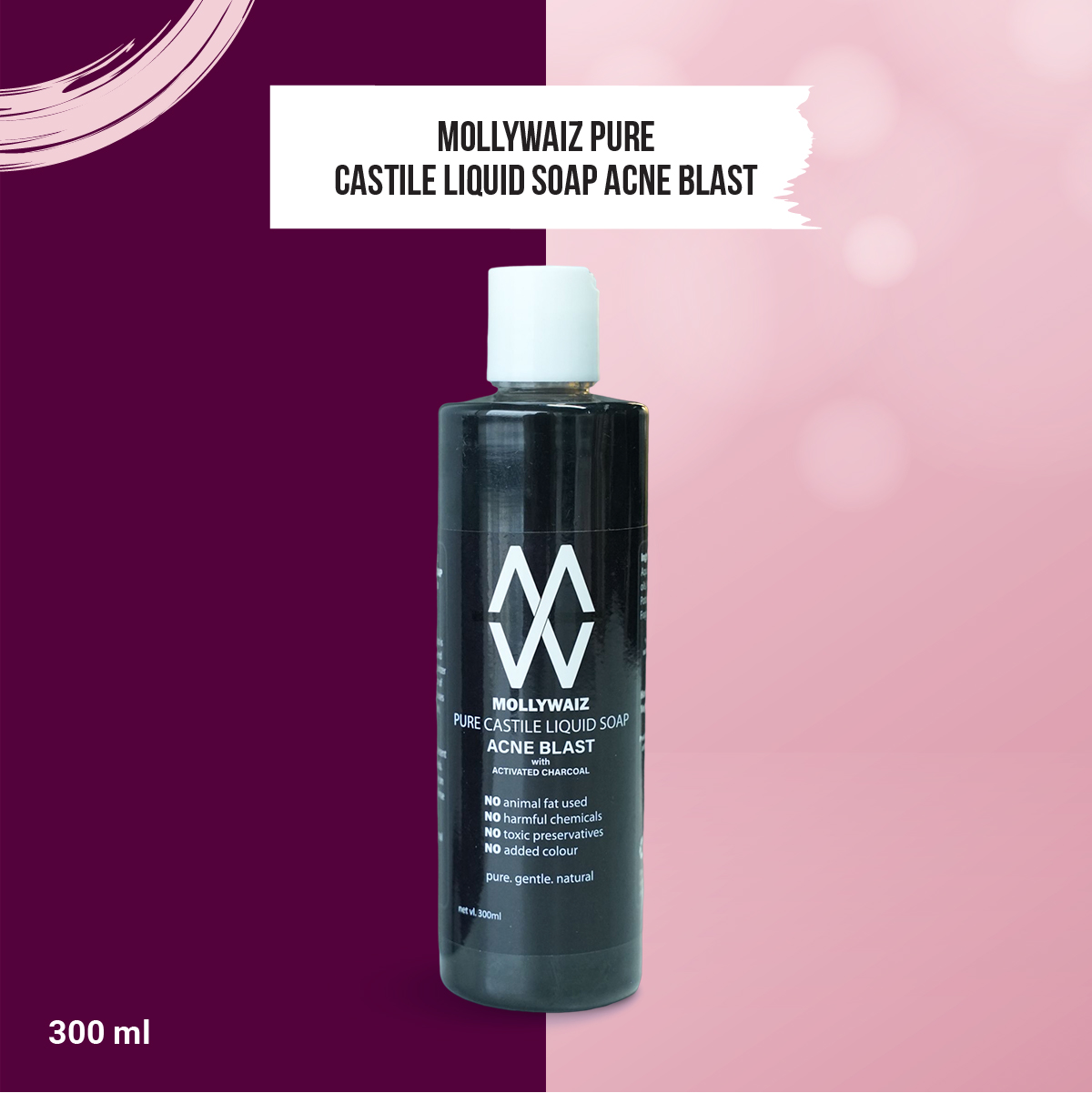 Picture of Mollywaiz Pure Castile Liquid Soap ACNE BLAST 300ML Charcoal Face Wash & Body Wash