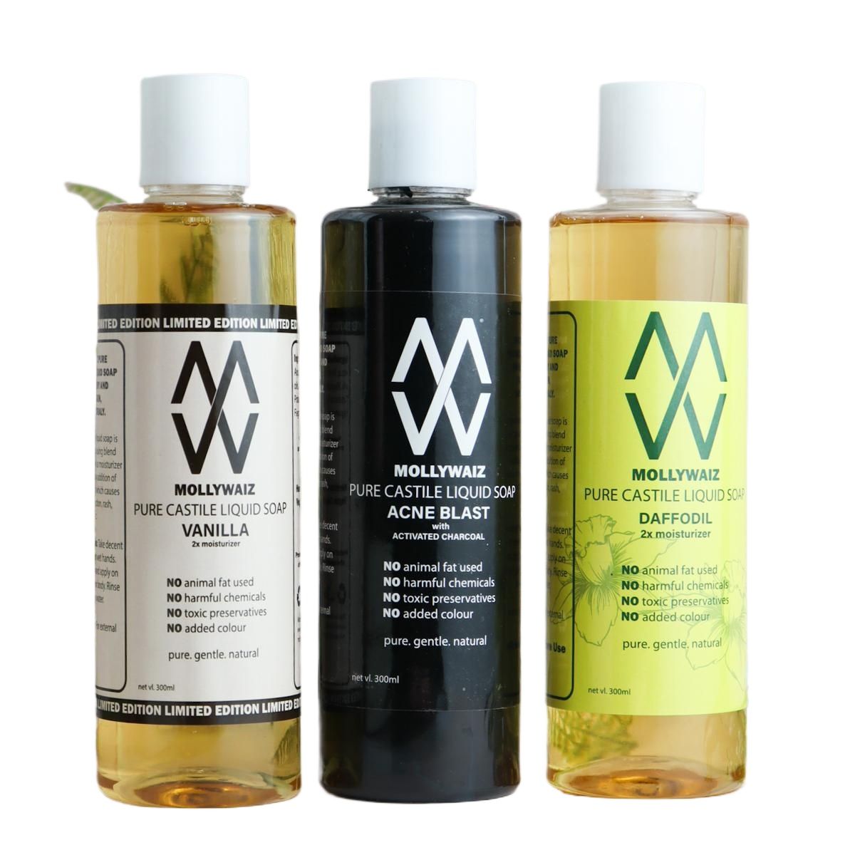 Picture of Mollywaiz Pure Castile Liquid Soap Morning-Day-Night BUNDLE (300x3=900ML)