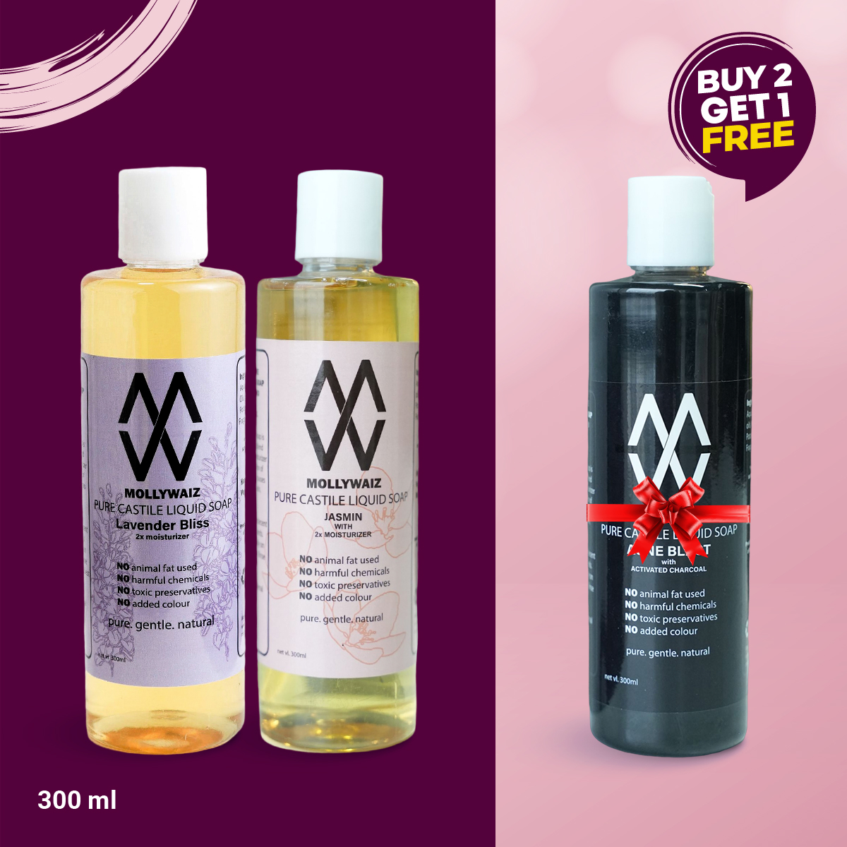 Picture of Mollywaiz Pure Castile Liquid Soap Buy 2 get 1 bundle Body Wash and Face Wash