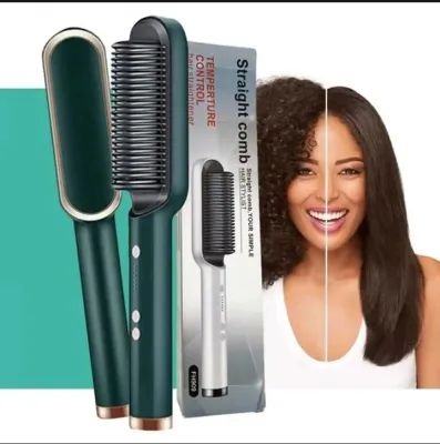 Picture of 2 in 1 Professional Straightener and Curling Iron Comb Brush (Olive,Body)
