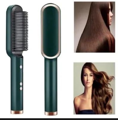 Picture of 2 in 1 Professional Straightener and Curling Iron Comb Brush (Olive,Body)