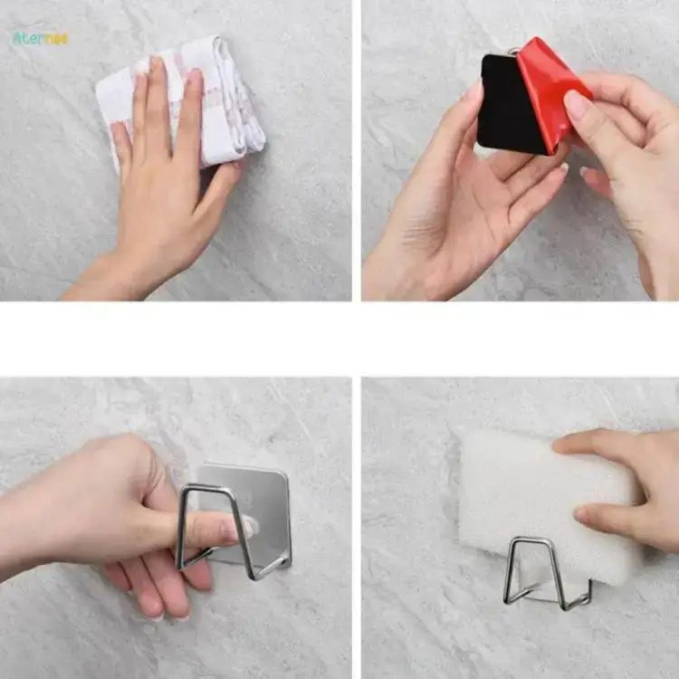 Picture of 2pcs Kitchen Storage Rack Holder Sink Bathroom Shelf Soap Sponge HolderLow (Silver)