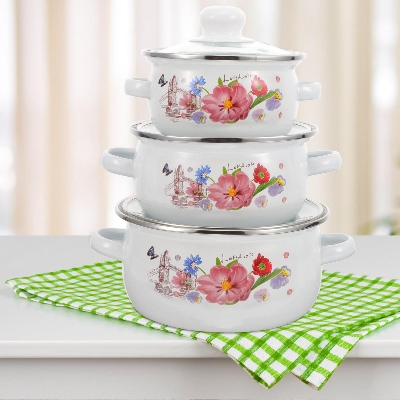 Picture of 3 Pcs Enamel Bowl Set, Induction Based Cookware IF114-1 (Pink)