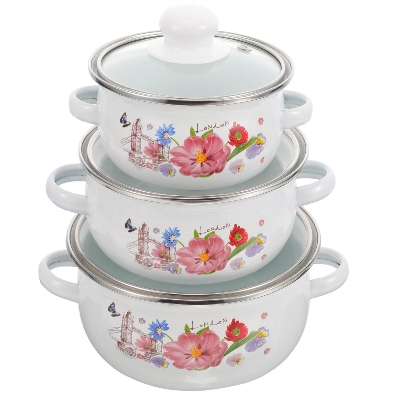 Picture of 3 Pcs Enamel Bowl Set, Induction Based Cookware IF114-1 (Pink)