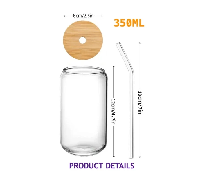 Picture of 350ml Glass Cup with Lid and Straw Transparent Bubble Tea Cup Juice Glass Beer Can Milk Mocha Cups Breakfast Mug Drinkware