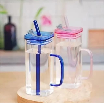Picture of 400ml Glass Juice Sipper Mug with Straw- Elegant Glass Container for Storage, Preservation and Decor, Airtight Lid, VersatileYellow, White, Orange, Green, Clear