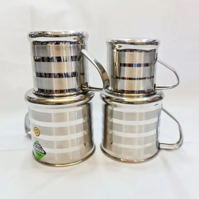 Picture of 4Pcs Drinking Mug Eco-friendly Handle Design Stainless Steel Water Tea Storage Non Magnetic Pure Stainless Steel Glass/mugs (Silver)
