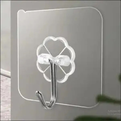 Picture of 5 pcs Wall Hook Hanger Plastic Wall Hook for kitchen Magic Wall Hook Clip Transparent Strong Self Adhesive Door Wall Hangers Hooks Suction Heavy Load Rack Cup Sucker for Bathroom (Silver)