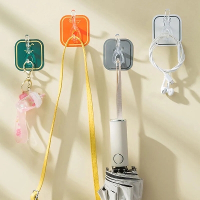 Picture of Adhesive Hooks Coat Rack Wall Mounted 6 Hook Self Adhesive PVC Wall Hangers