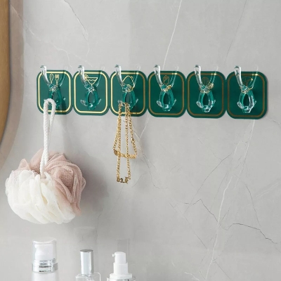 Picture of Adhesive Hooks Coat Rack Wall Mounted 6 Hook Self Adhesive PVC Wall Hangers