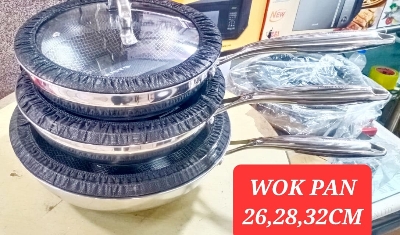 Picture of AMERCOOK USA long handle kadhai tri-ply stainless steel 26CM honeycomb non-stick