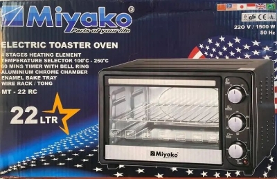 Picture of Brand: Miyako MT-22 RC 4 Stages Heating Element Temperature Selector 100c-250c 60 Mins Timer With Bell Ring Aluminium Chrome Chamber Enamel Bake Tray Wire Rack/Tong 1500W 220-240V/50~60Hz