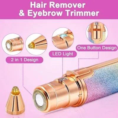 Picture of Eyebrow Epilator, 2 in 1 Rechargeable Facial Epilator, Electric Eyebrow Epilator with Painless Light with Built-in LED Light for Face, Eyebrows, Mustache, Hair, Body (Gold)