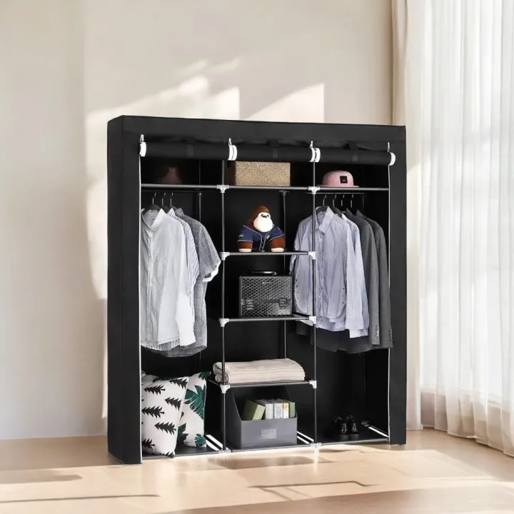 Picture of Fancy and Portable Foldable Almirah Wardrobe with 6 Cabinet and 2 Long Shelves Clothes Organizer