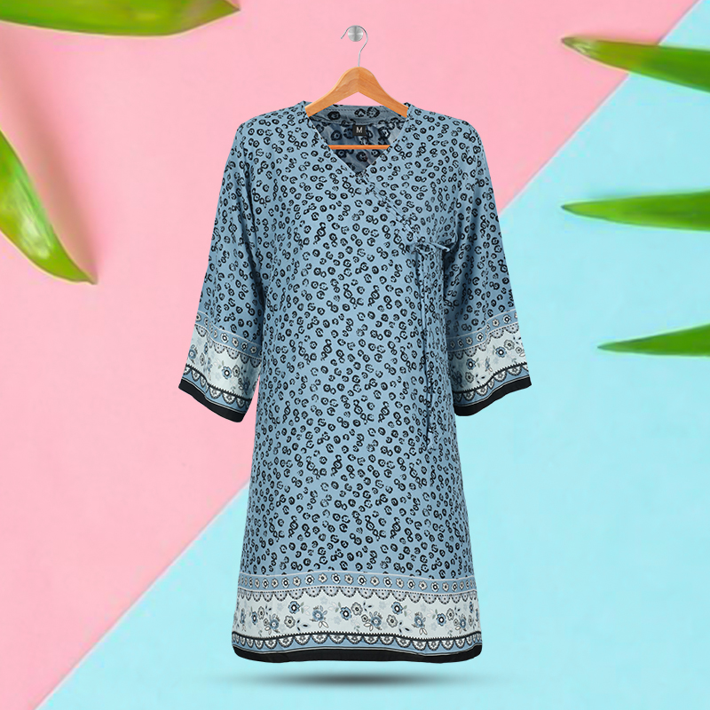 Picture of Sky Blue and White Printed Kurti