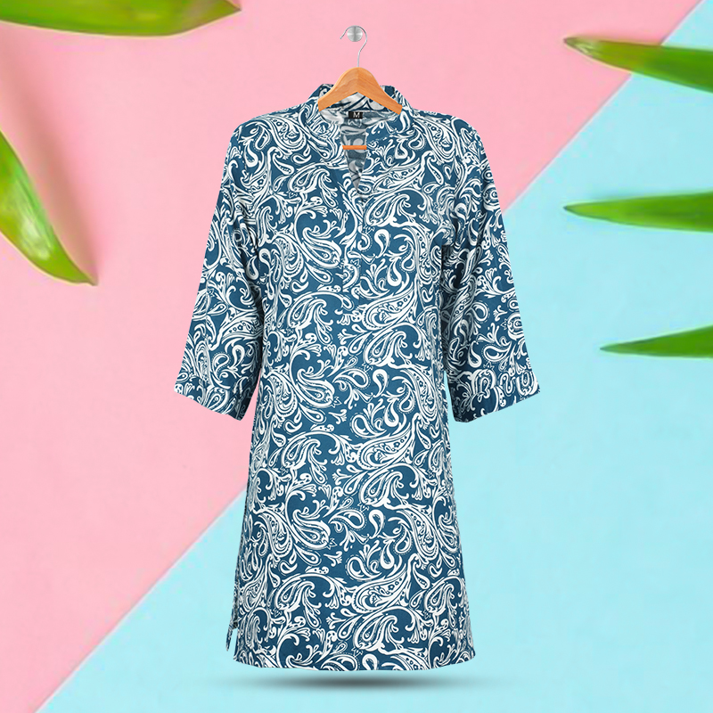 Picture of Teal and White Printed Kurti
