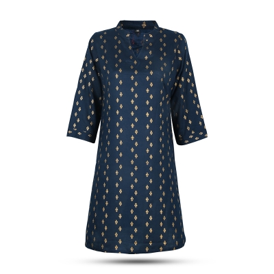 Picture of Navy Blue Linen Kurti with Afsan work