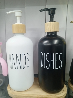 Picture of JAERBEE Hand and Dish Soap Dispenser for Kitchen Sink - Farmhouse Kitchen Soap Dispenser Set with Tray (Black & White)