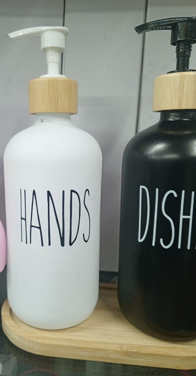 Picture of JAERBEE Hand and Dish Soap Dispenser for Kitchen Sink - Farmhouse Kitchen Soap Dispenser Set with Tray (Black & White)