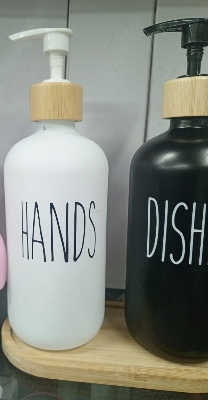 Picture of JAERBEE Hand and Dish Soap Dispenser for Kitchen Sink - Farmhouse Kitchen Soap Dispenser Set with Tray (Black & White)