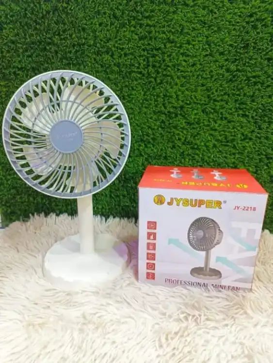 Picture of Joy Super JY-2218 Professional Rechargeable Portable Mini Table Fan Strong Wind Left to Right Oscillating Angle 45 Degrees - AC/DC