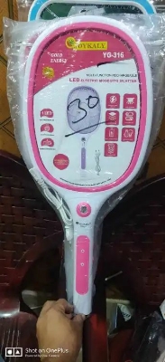 Picture of Joykaly YG-316 Dual-Use 2 in 1 UV Light Electric Rechargeable Mosquito Racket Bat with Base Stand, Lithium Battery, USB Charging (Pink)