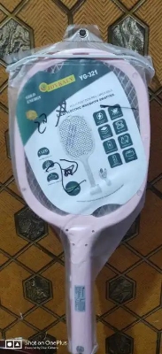 Picture of Joykaly YG-321 Dual-Use 2 in 1 UV Light Electric Rechargeable Mosquito Racket Bat with Base Stand, Lithium Battery, USB Charging (Pink)